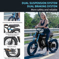 Freego F3 Pro 2000W Dual Motor Electric Bike for Adults, & Dual Battery 48V/40ah, 20"x4.0" Fat Tires Off Road Electric Bicycle with Removable Battery, 34MPH&68 Long Range E Bike UL2849