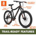 Ozark Trail 24" Glide Mountain Bike, 8 Speed, Black, Teen, Unisex