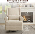 Royalcraft Swivel Nursery Glider Recliner, Comfy Upholstered Glider Chair with Lumbar Pillow and Footrest, Beige