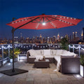 10FT Cantilever Patio Umbrella w/ 36 Solar LED Lights, 360° Rotation Offset Hanging Umbrella, Easy Tilt, 8 Sturdy Ribs, Sun Shade for Yard Pool