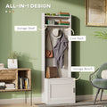 HOMCOM Rustic Hall Tree with Shoe Storage Bench, Entryway Bench with Coat Rack, Accent Coat Tree with Storage Shelves for Hallway, Mudroom, White