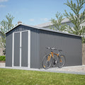 AECOJOY 8x12 FT Outdoor Metal Storage Shed with Additional Side Door, Large Tool Shed with 2 Lockable Doors