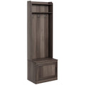 HOMCOM Rustic Hall Tree with Shoe Storage Bench, Entryway Bench with Coat Rack, Accent Coat Tree with Storage Shelves for Hallway, Mudroom, White