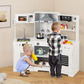 Wooden Corner Kids Kitchen Playset with Real Sounds & Lights, Range Hood, Little Chef Pretend Play Kitchen for Toddlers