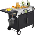 AECOJOY Outdoor Grill Table with Storage Cabinet, Rolling Bar Grill Cart with Wheels, 50’’×20’’×32.2’’