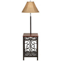 Regency Hill Travata Rustic Vintage Floor Lamp with End Table 54" Tall Bronze Scrollwork Swing Arm Burlap Fabric Empire Shade for Living Room Reading