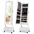 Standing Jewelry Armoire with Full-Length Mirror, Drawers, Lights & Wheels, Lockable Mirror Jewelry Cabinet Storage Organizer