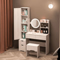 Ubesgoo Lighted Vanity Table Set, Dressing Table with Full Length Mirror, Bedroom Makeup Table with Hidden Stoarge Cabinet, White Oak Color
