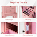 Standing Jewelry Armoire Cabinet with Flip Top Mirror, 4 Drawers, 8 Necklace Hooks & 2 Side Doors, Jewelry Storage Organizer Chest for Bedroom