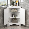 Home Floor Corner Cabinet with Adjustable Shelves and Two Doors, Triangle Bathroom Storage Cabinet, Modern Style Freestanding Floor Cabinet for Kitchen, Living Room and Hall, Oak