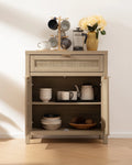 Nopurs Rattan Sideboard Buffet Cabinet Set of 2, Boho Storage Cabinet Buffet Table with Doors and Drawer, Coffee Bar Cabinet for Kitchen Entryway Living Dining Room, Light Oak