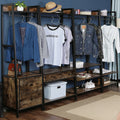 JJS 33" Entryway Coat Rack, Industrial Rustic Hall Tree Shoe Bench with Storage Drawers and Shelf for Hallway, Wood Look Accent Furniture with Metal Frame, Rustic Brown