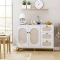 Homfa 3 Drawers Accent Storage Cabinet, 34.2"h Gold Buffet Sideboard with Rattan Doors for Living Room, White