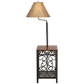 Regency Hill Travata Rustic Vintage Floor Lamp with End Table 54" Tall Bronze Scrollwork Swing Arm Burlap Fabric Empire Shade for Living Room Reading
