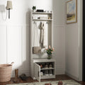 HOMCOM Rustic Hall Tree with Shoe Storage Bench, Entryway Bench with Coat Rack, Accent Coat Tree with Storage Shelves for Hallway, Mudroom, White