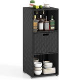 Tangkula Rattan Patiojoy Outdoor Wicker Cabinet with 3 Shelves