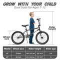 XJD Freestyle BMX Bike for Teen Beginner 8 - 12 Years Old Kids, 20 in Kids Bike with Hi - Ten Steel Frame, U - Brake and Hand - Brake Levers