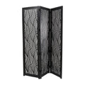 Decmode 60" x 72" Black Mango Wood Abstract Wavy Cutout 3 Panel Room Divider Screen, 1 - Piece