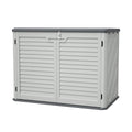 AECOJOY Horizontal Storage Shed with Removable Shelf, Lockable Outdoor Storage Cabinet – 28 Cu.ft, Ivory White