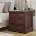 Hommpa Farmhouse 3 Drawers Nightstand with Charging Station, Rustic Wood Night Stand with Drawers for Bedroom, Vintage Bedside Table Small Dresser Chest of Drawers for Living Room, White