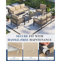 AECOJOY Aluminum Patio Furniture Set, 5 Pieces Outdoor Sectional Sofa Set, Beige
