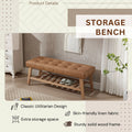 Dayalane Upholstered Storage Bench with Shoe Rack, Linen Fabric Entryway Bench for Living Room, Bedroom and Hallway, Multi Functional Ottoman with Solid Wood Shelf, Beige
