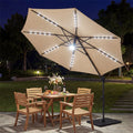 10FT Cantilever Patio Umbrella w/ 36 Solar LED Lights, 360° Rotation Offset Hanging Umbrella, Easy Tilt, 8 Sturdy Ribs, Sun Shade for Yard Pool