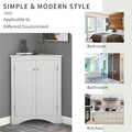 Home Floor Corner Cabinet with Adjustable Shelves and Two Doors, Triangle Bathroom Storage Cabinet, Modern Style Freestanding Floor Cabinet for Kitchen, Living Room and Hall, Oak