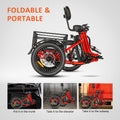 Addmotor Folding Electric Trike, 90MI Electric Tricycle for Adults, 750W 48V 20ah, CITYTRI 3 Wheel Electric Bikes, Step - Thru Etrike with Rear Speed Differential & Parking Brake, E - 310 Plus Red