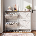 VEANERWOOD Shoes Storage Cabinet with Doors, Farmhouse Shoe Cabinet with 2 Flip Drawers for Entryway, Gray