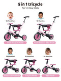 Newyoo TR008 5 - in - 1 Toddler Tricycle with Push Handle, Converts to Balance Bike for 1 - 3 Year Old, Khaki