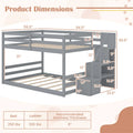 Full Over Full Bunk Bed with Storage Stairs, Solid Wood Floor Bunk Bed with Full-Length Guardrails, Low Bunk Bed with for Kids Teens Adults