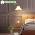 Modern Elegant with Tray Floor Lamp for Office Cafe Den Living Room Bedroom, Foot Switch and Brass/Gold Finish, Light Yellow Pleated Cloth Lampshade