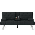 Homfa 66.3'' Upholstered Sofa Bed Couch, Convertible Futon Folding Sleeper Sofa with Removable Armrests and 2 Cupholders for Living Room, Black