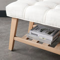Dayalane Upholstered Storage Bench with Shoe Rack, Linen Fabric Entryway Bench for Living Room, Bedroom and Hallway, Multi Functional Ottoman with Solid Wood Shelf, Beige