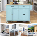 Kitchen Storage Islands&Carts with Solid Wood Top and Locking Wheels, Kitchen Island Cart with 4 Door Cabinet and Two Drawers, Kitchen Cabinets for Kitchen and Dining Room, Green