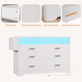 White Dresser for Bedroom, 6 Drawers Dresserwith LED Lights and Charging Station, 47" Wide Bedroom Dresser Chest of Drawers Storage Organizer TV Stand for up to 55" TV for Living Room