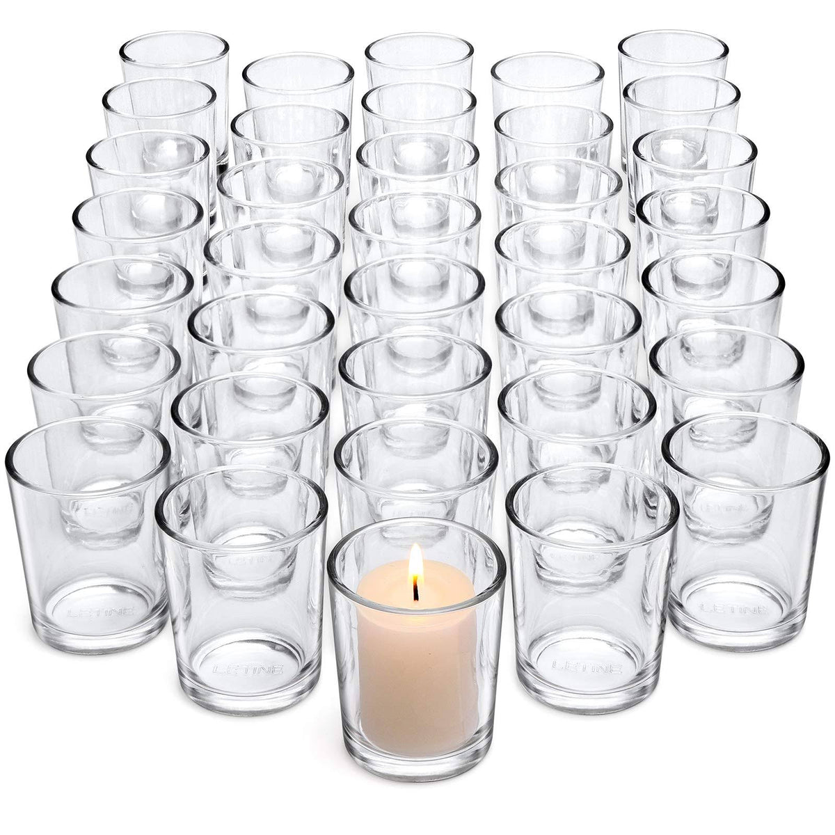 Letine Tealight Glass Votive Candle Holders Bulk Set of 36 - Clear Candle Holder for Festival Decor/Wedding Propose Parties Holiday and Home Decor