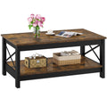 Veado Farmhouse 2 - Tier Coffee Table with Storage - Rustic Brown Center Cocktail Table for Living Room, Sturdy Wooden Build, Vintage Design, Ideal for Farmhouse & Country Home Decor, Easy Assembly