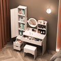Ubesgoo Lighted Vanity Table Set, Dressing Table with Full Length Mirror, Bedroom Makeup Table with Hidden Stoarge Cabinet, White Oak Color