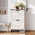 VEANERWOOD Shoes Storage Cabinet with Doors, Farmhouse Shoe Cabinet with 2 Flip Drawers for Entryway, Gray