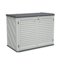 AECOJOY Horizontal Storage Shed with Removable Shelf, Lockable Outdoor Storage Cabinet – 28 Cu.ft, Ivory White