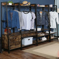 JJS 33" Entryway Coat Rack, Industrial Rustic Hall Tree Shoe Bench with Storage Drawers and Shelf for Hallway, Wood Look Accent Furniture with Metal Frame, Rustic Brown