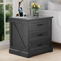 Hommpa Farmhouse 3 Drawers Nightstand with Charging Station, Rustic Wood Night Stand with Drawers for Bedroom, Vintage Bedside Table Small Dresser Chest of Drawers for Living Room, White