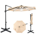 10FT Cantilever Patio Umbrella w/ 36 Solar LED Lights, 360° Rotation Offset Hanging Umbrella, Easy Tilt, 8 Sturdy Ribs, Sun Shade for Yard Pool