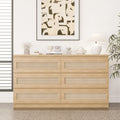 Garvee Rattan Dresser for Bedroom 6 Drawer, Double Dresser with Anti - Tip Kit, Wood Storage Wide Chest of Drawers for Bedroom, Living Room, Hallway, Oak Color