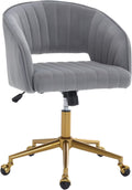 Home Office Swivel Desk Chair, Modern Velvet Vanity Chair, Height Adjustable Armchair with Gold Base, Ergonomic Office Chair for Task Study Computer Room, Beige