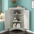 Home Floor Corner Cabinet with Adjustable Shelves and Two Doors, Triangle Bathroom Storage Cabinet, Modern Style Freestanding Floor Cabinet for Kitchen, Living Room and Hall, Oak