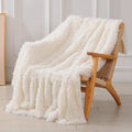 Junovo Super Soft Throw Blanket for Bed, Fluffy Cozy Plush Light Blanket, Washable Warm Furry Throw Blanket for Couch Sofa Chair Home Decor, 50"x60", Cream White