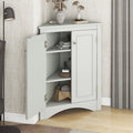 Home Floor Corner Cabinet with Adjustable Shelves and Two Doors, Triangle Bathroom Storage Cabinet, Modern Style Freestanding Floor Cabinet for Kitchen, Living Room and Hall, Oak